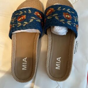MIA Blue Floral Embroidered Sandals